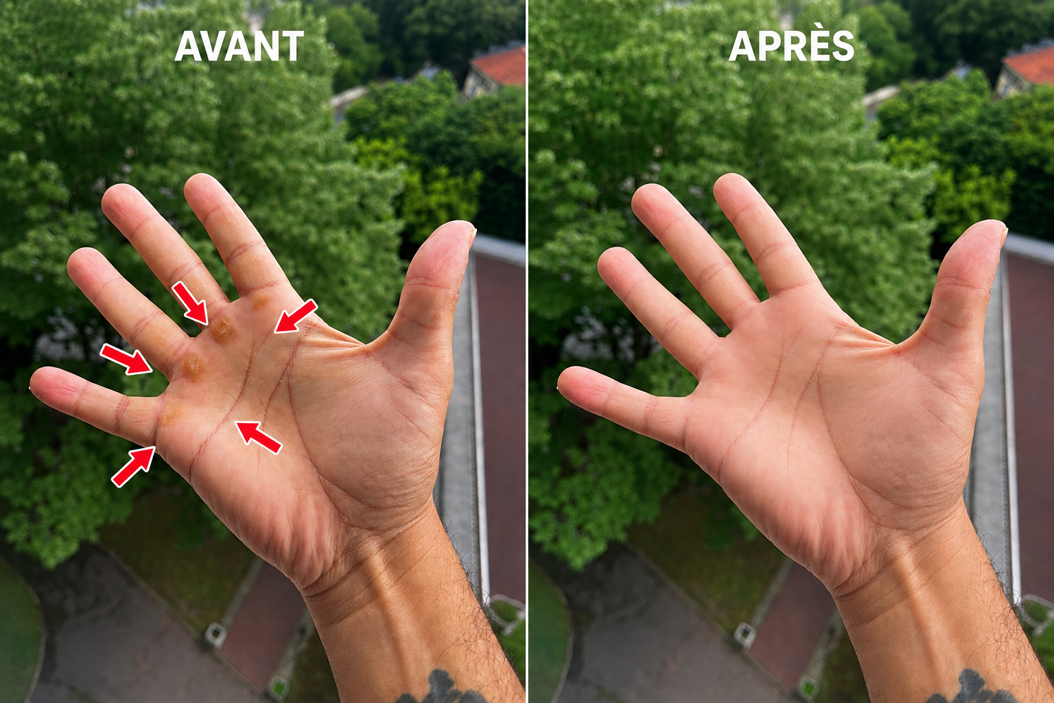 Avant Après GRIPDERM — Mains d'athlètes